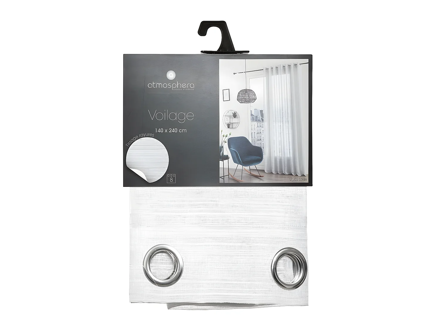 Voilage à œillets Blanc tissage à rayures 140 x 240 cm