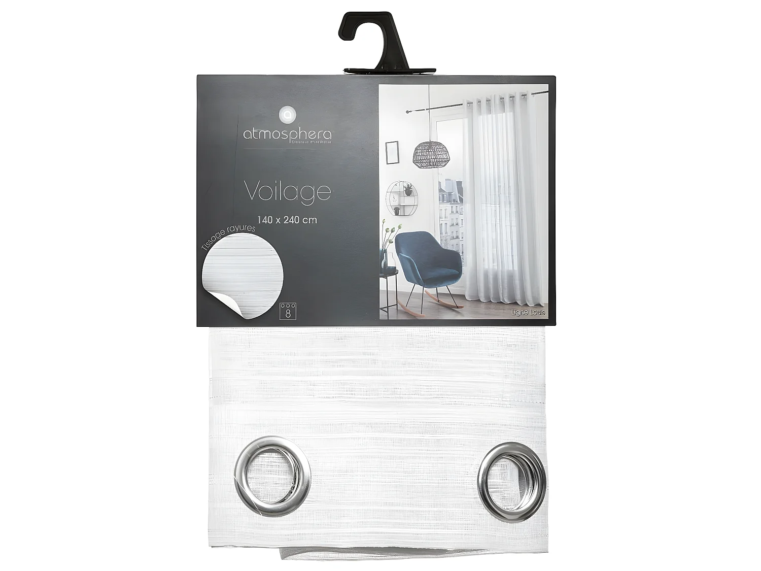 Voilage à œillets Blanc tissage à rayures 140 x 240 cm