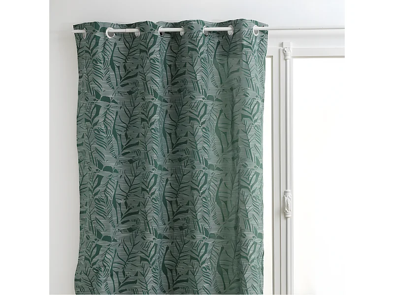 Rideau à œillets motif Jacquard Vert cèdre 140 x 260 cm