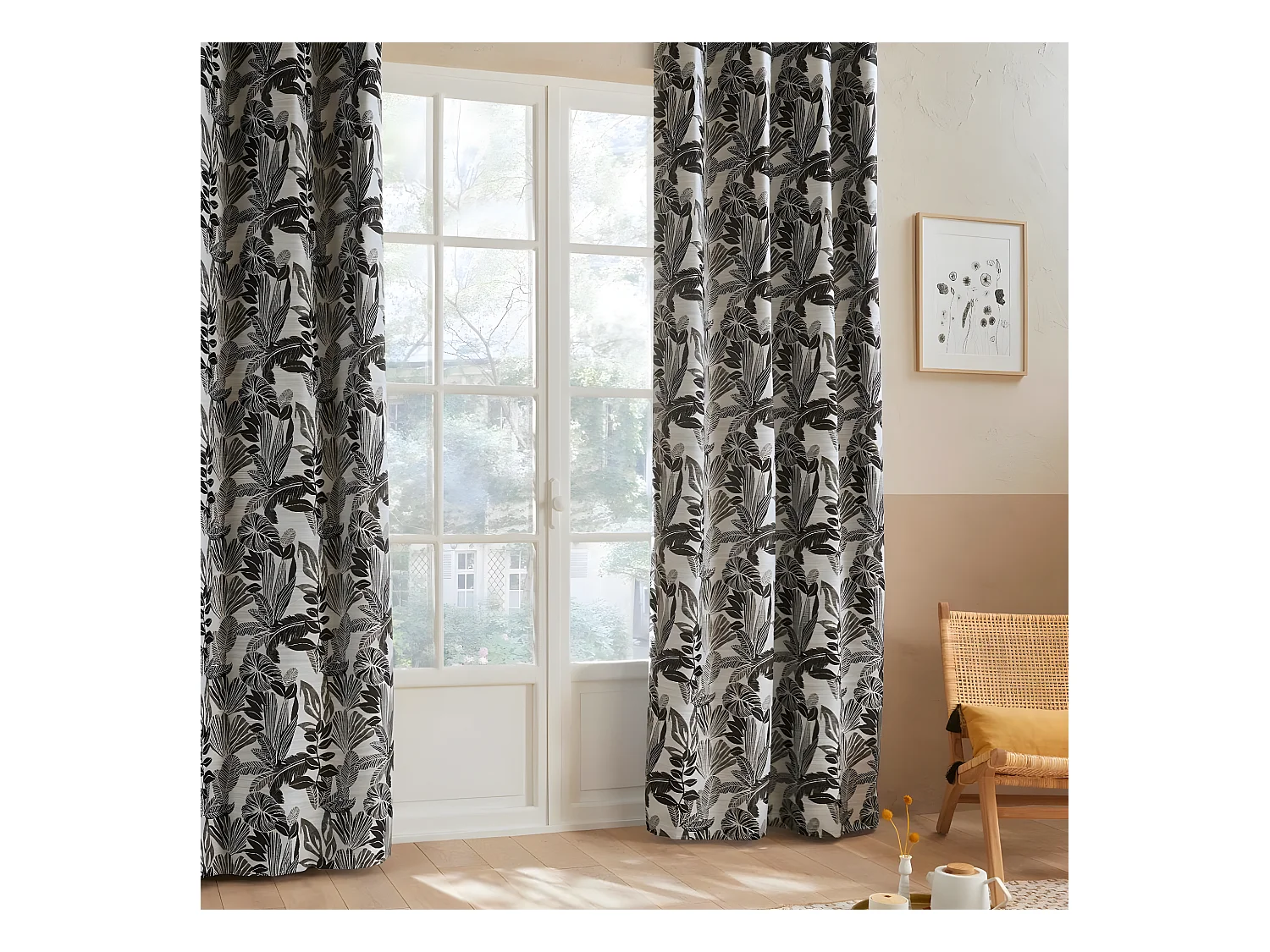 Rideau à œillets Jacquard Noir 140 x 260 cm