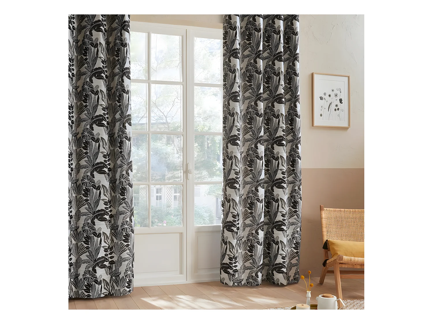 Rideau à œillets Jacquard Noir 140 x 260 cm