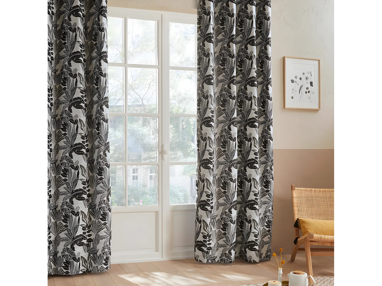 Rideau à œillets Jacquard Noir 140 x 260 cm