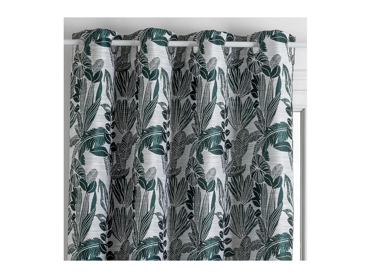 Rideau à œillets Jacquard Vert cèdre 140 x 260 cm