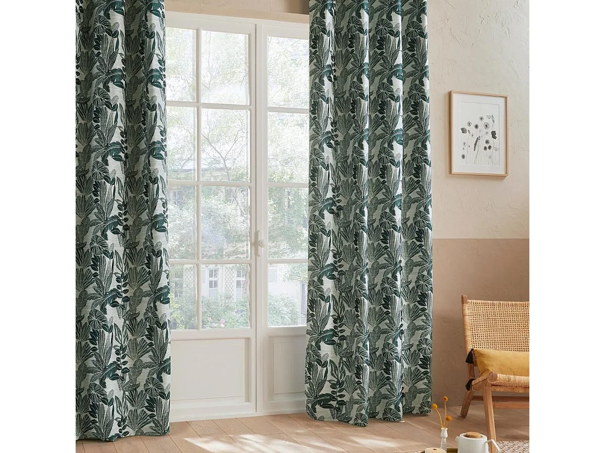 Rideau à œillets Jacquard Vert cèdre 140 x 260 cm