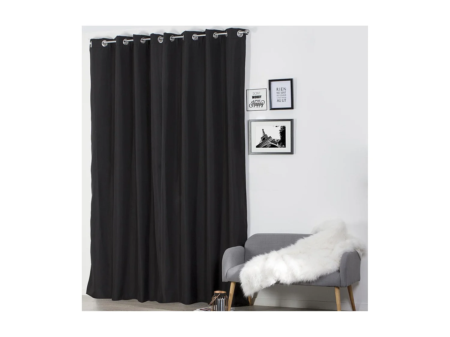 Rideau à œillets isolant doublure polaire Noir  140 x 260 cm