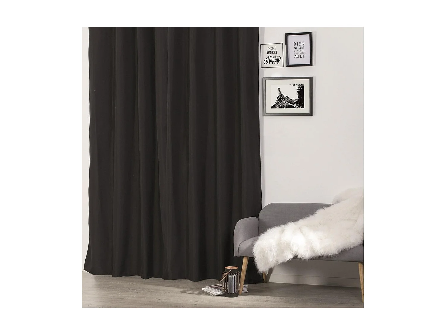 Rideau à œillets isolant doublure polaire Noir  140 x 260 cm