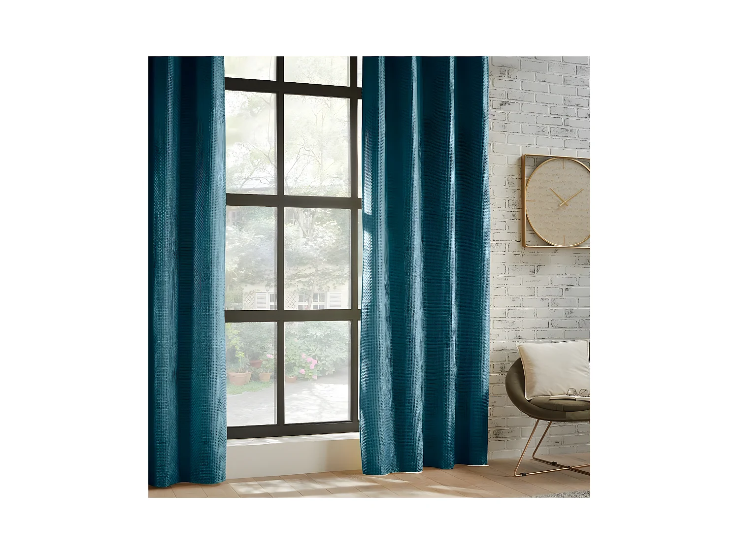 Rideau à œillets Occultant Jacquard Bleu Canard 140 x 260 cm