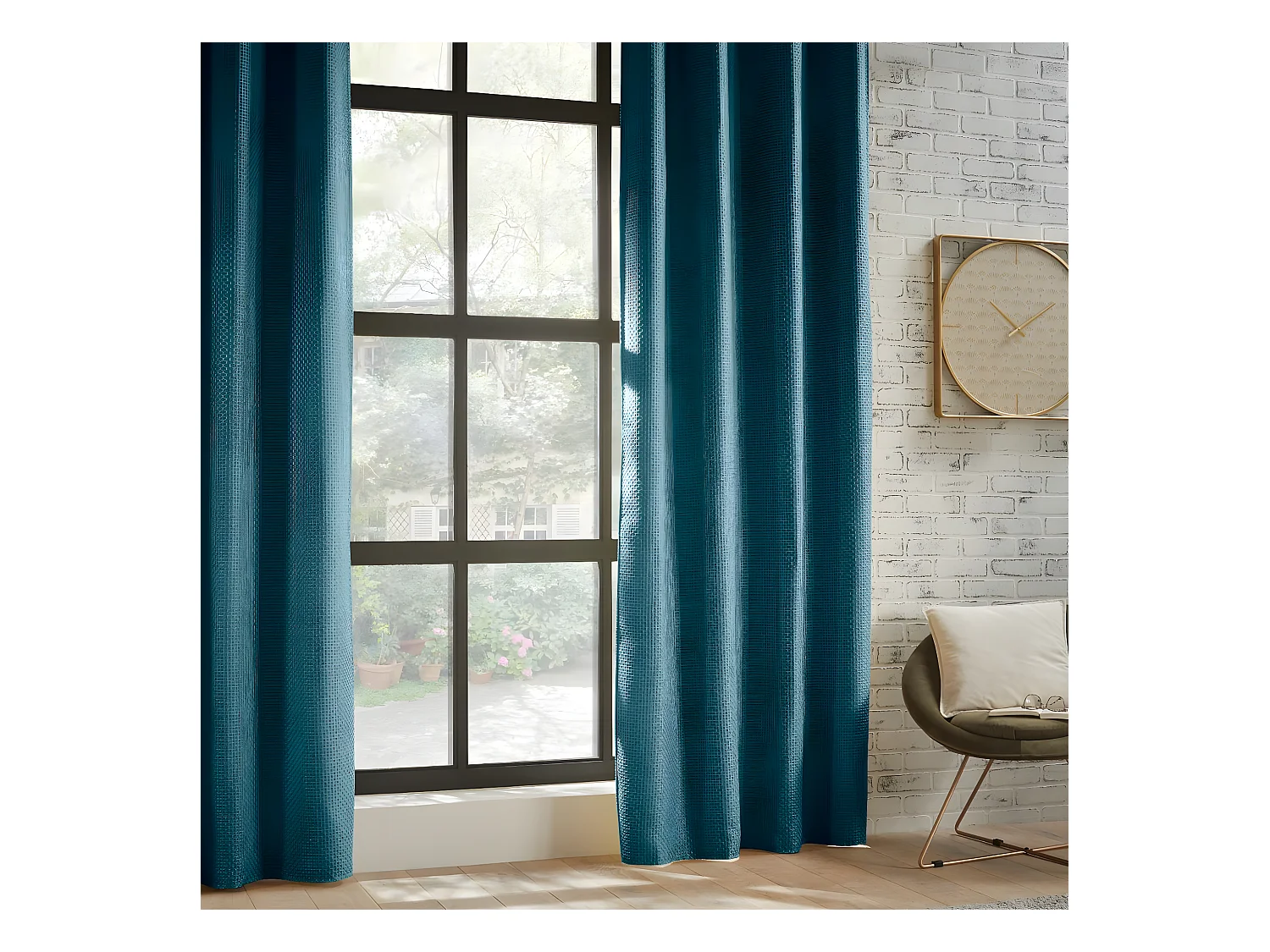 Rideau à œillets Occultant Jacquard Bleu Canard 140 x 260 cm