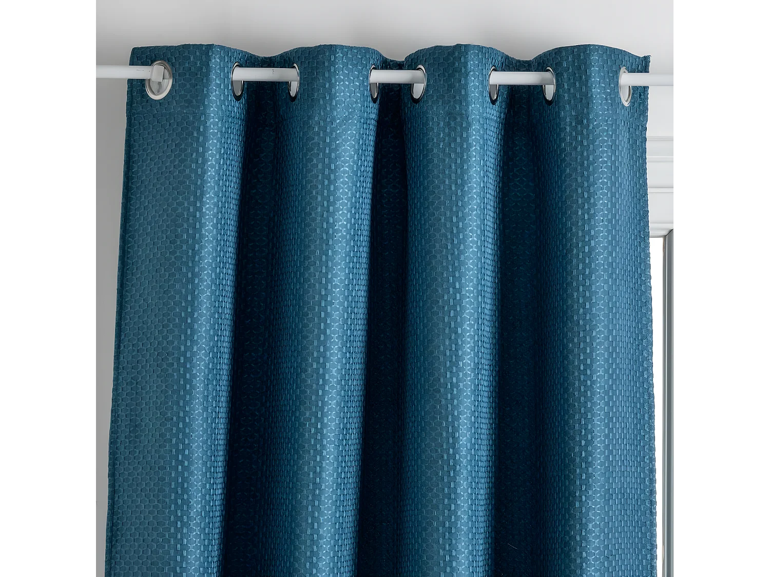 Rideau à œillets Occultant Jacquard Bleu Canard 140 x 260 cm