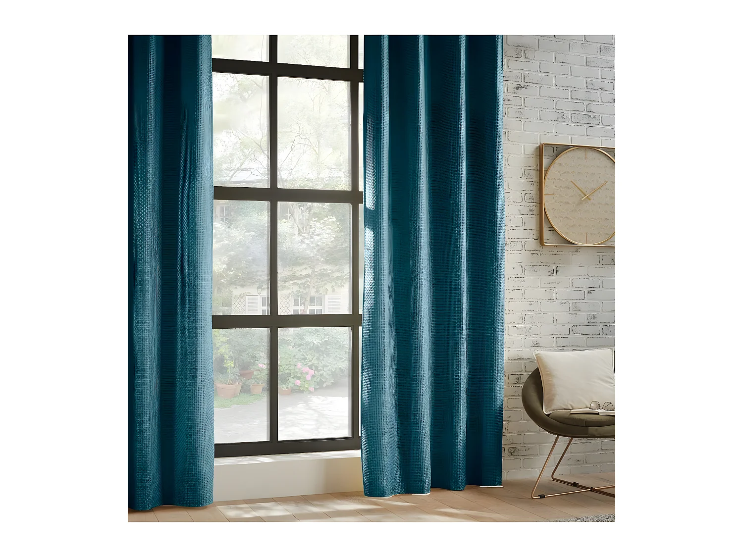 Rideau à œillets Occultant Jacquard Bleu Canard 140 x 260 cm