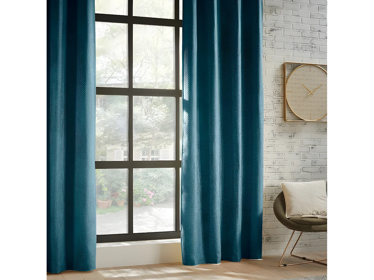 Rideau à œillets Occultant Jacquard Bleu Canard 140 x 260 cm