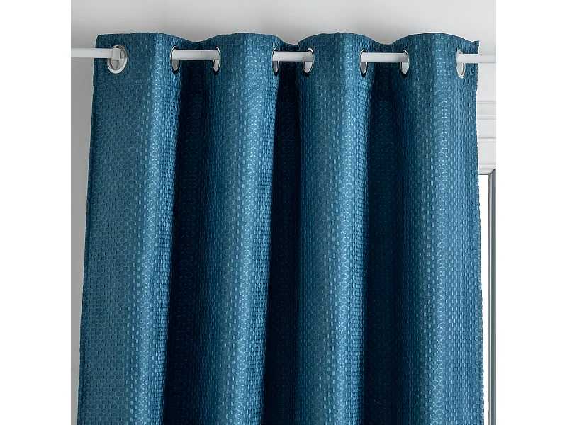 Rideau à œillets Occultant Jacquard Bleu Canard 140 x 260 cm
