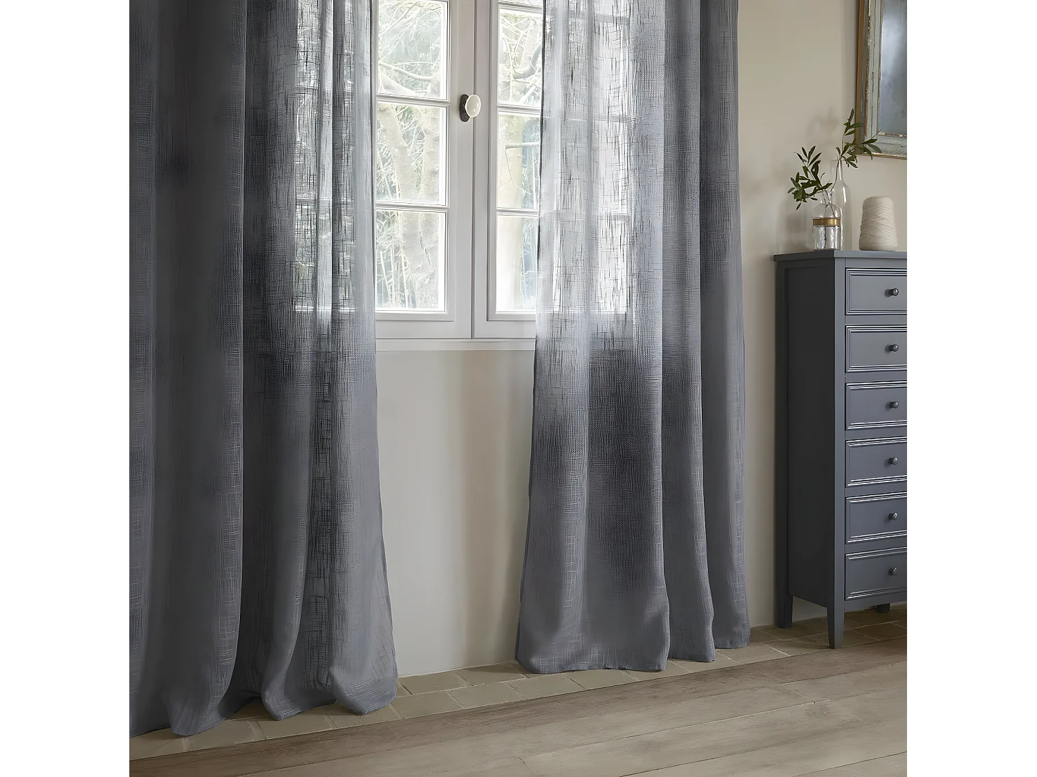 Voilage à œillets Gris aspect satiné 140 x 240 cm