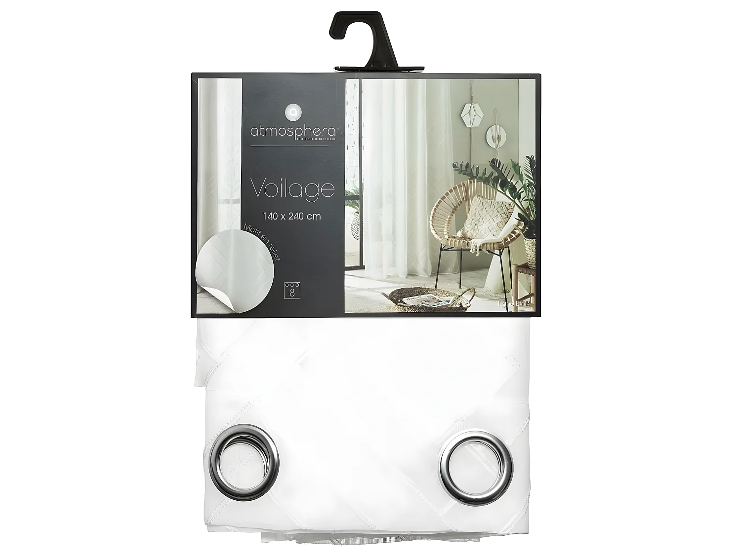 Voilage à œillets Blanc motif en relief brodé 140 x 240 cm