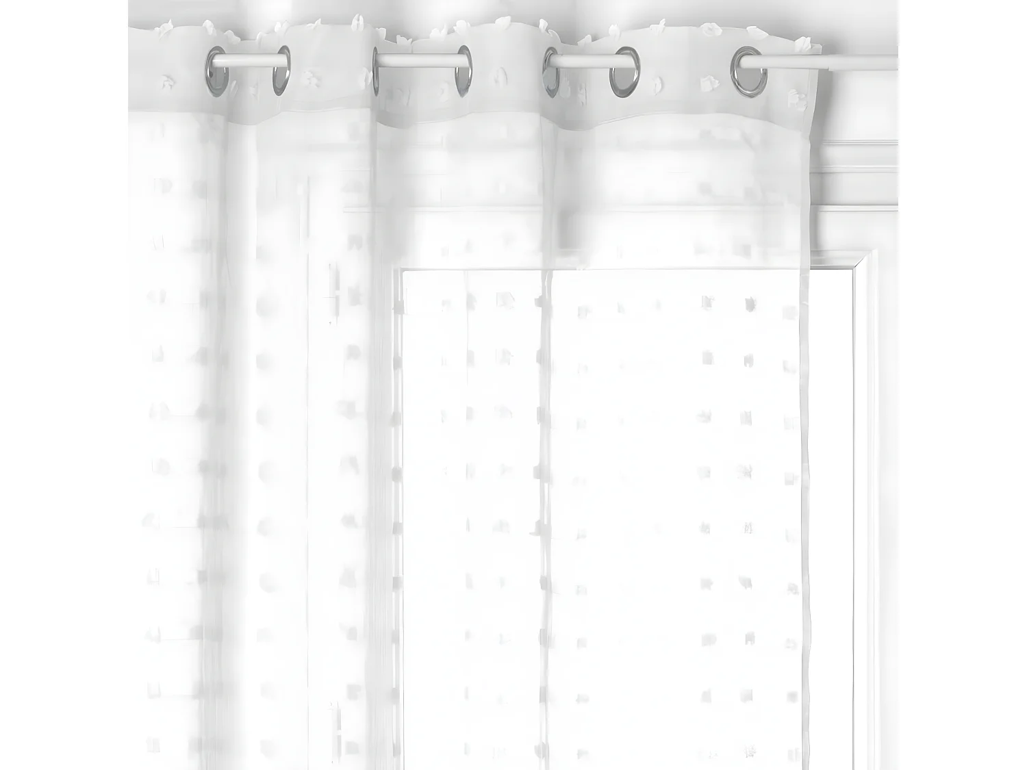 Voilage à œillets Blanc motif petits pompons 140 x 240 cm