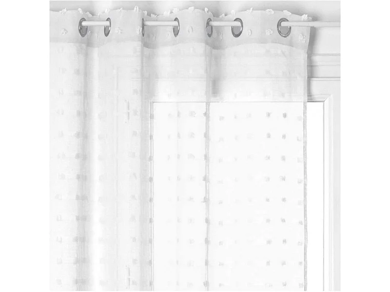 Voilage à œillets Blanc motif petits pompons 140 x 240 cm