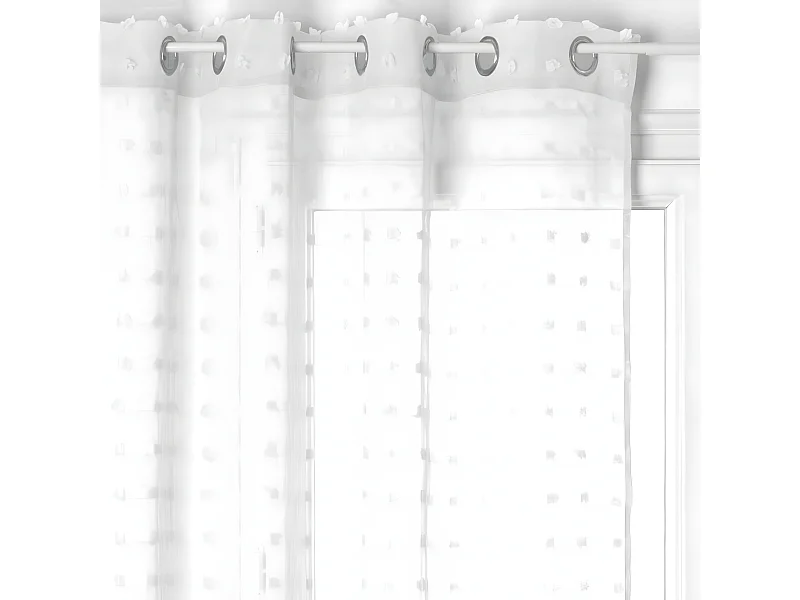 Voilage à œillets Blanc motif petits pompons 140 x 240 cm