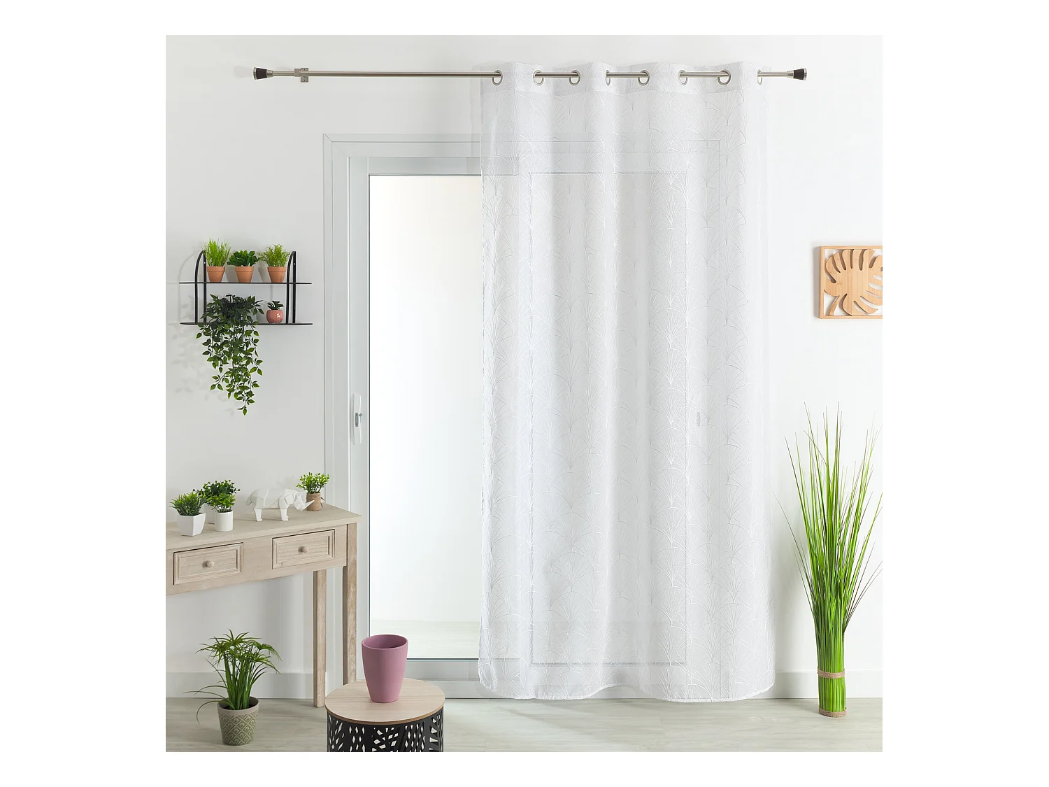 Voilage à œillets Blanc motif Brodé 140 x 240 cm