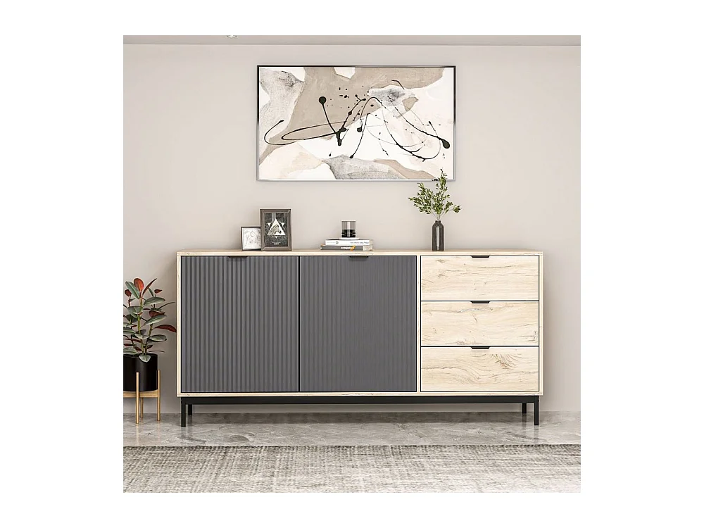 Madia Esta rovere chiaro e antracite con effetto cannettato 180x45x90H