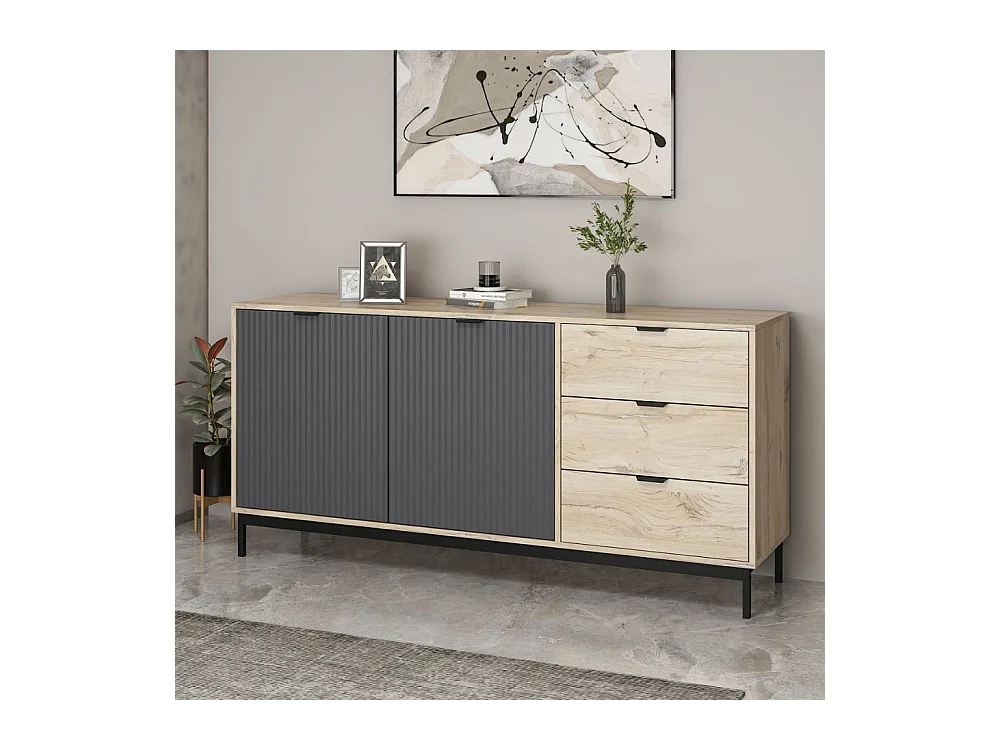 Madia Esta rovere chiaro e antracite con effetto cannettato 180x45x90H