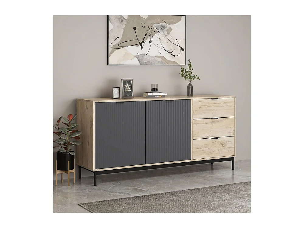 Madia Esta rovere chiaro e antracite con effetto cannettato 180x45x90H