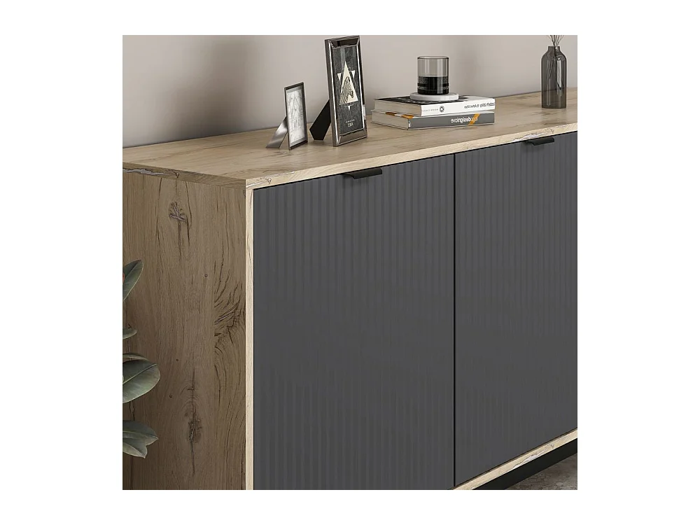 Madia Esta rovere chiaro e antracite con effetto cannettato 180x45x90H