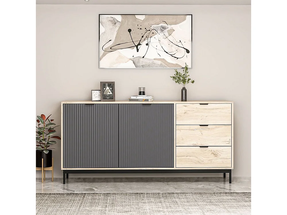 Madia Esta rovere chiaro e antracite con effetto cannettato 180x45x90H