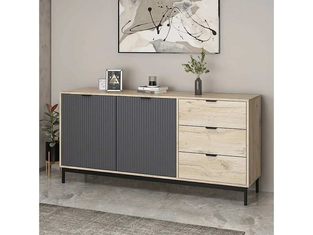 Madia Esta rovere chiaro e antracite con effetto cannettato 180x45x90H