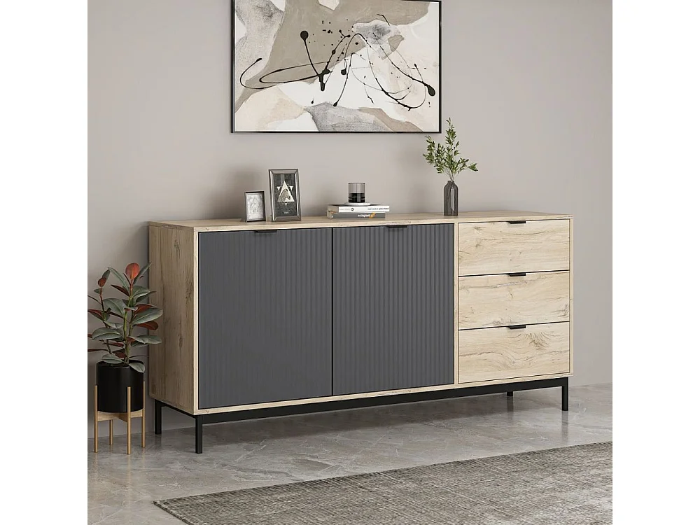 Madia Esta rovere chiaro e antracite con effetto cannettato 180x45x90H