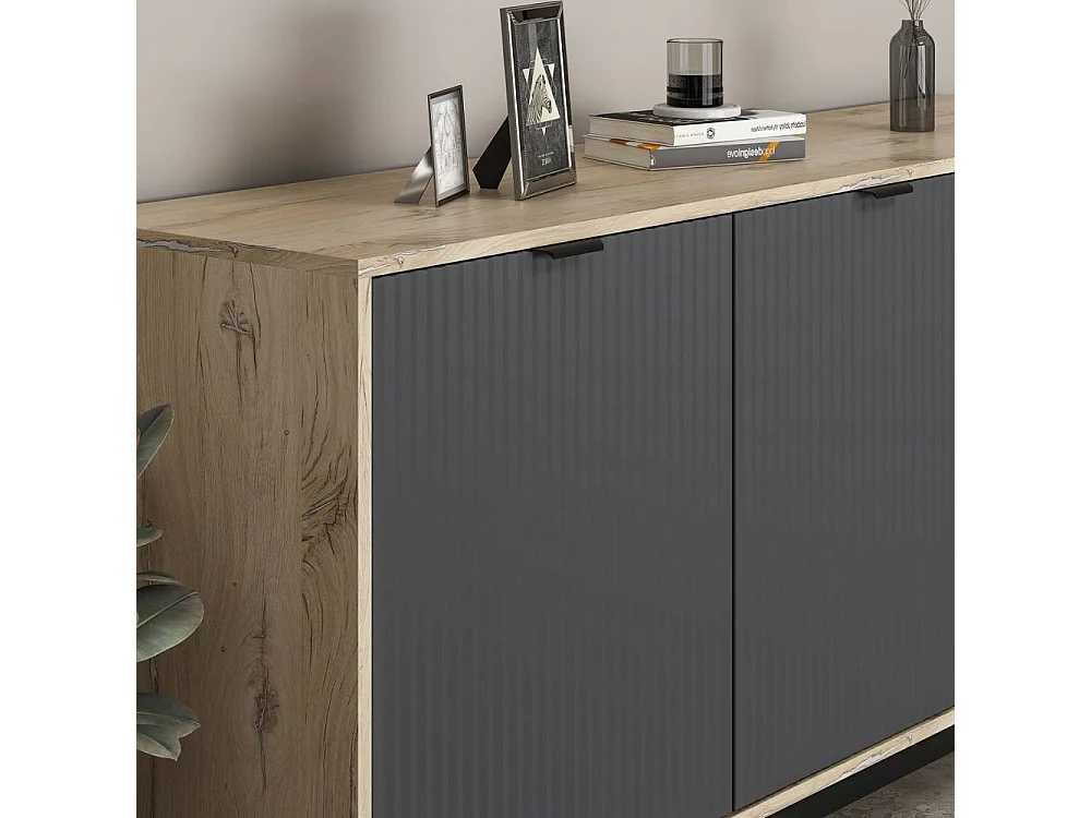 Madia Esta rovere chiaro e antracite con effetto cannettato 180x45x90H