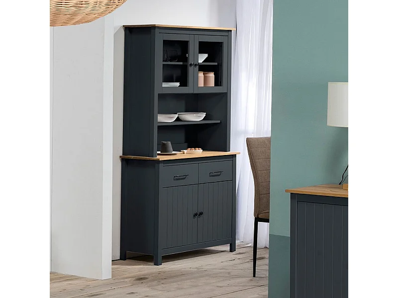 Vaisselier 4 portes 2 tiroirs en bois massif bleu H180 cm - Ida