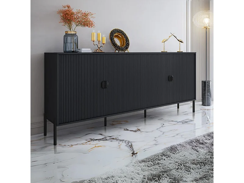 Madia Lotus 4 ante con frontali cannettati colore nero opaco 203.4x49x87.4H