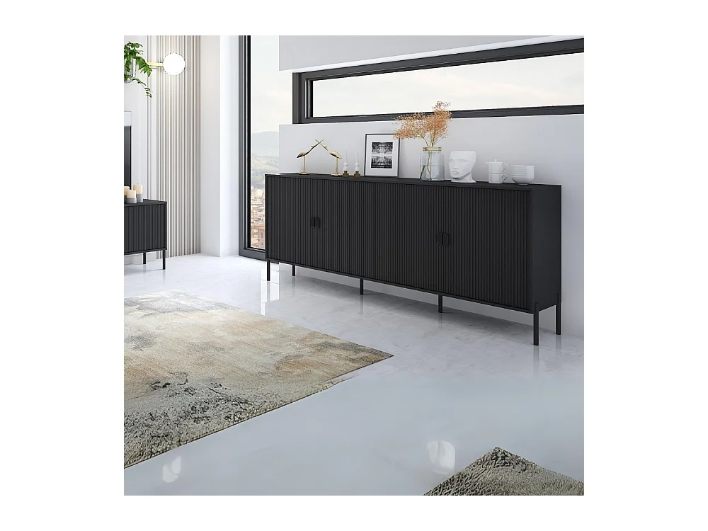 Madia Lotus 4 ante con frontali cannettati colore nero opaco 203.4x49x87.4H