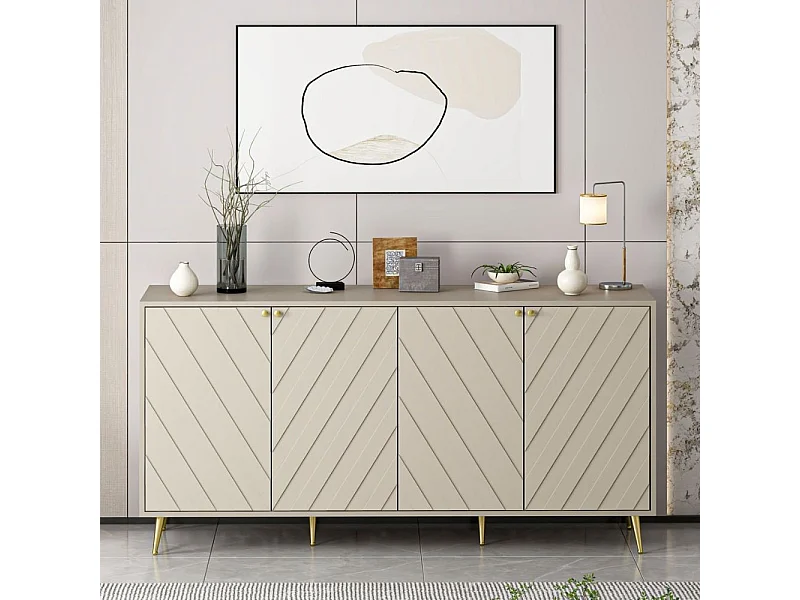 Madia Jana 4 Ante colore cashmere con intagli geometrici maniglie e piedini Oro – Eleganza e Funzionalità per il Tuo Living