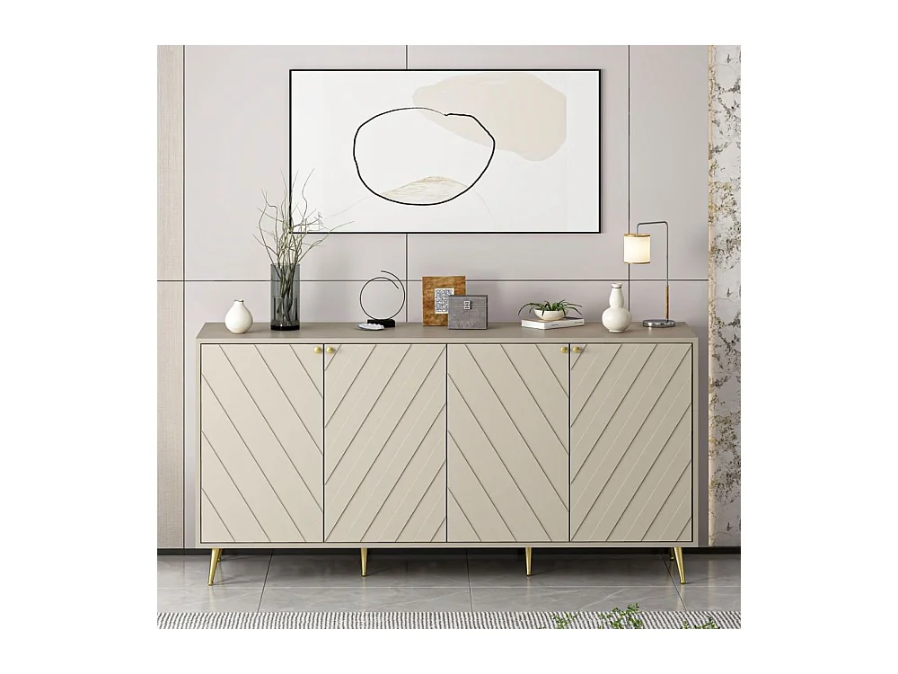 Madia Jana 4 Ante colore cashmere con intagli geometrici maniglie e piedini Oro – Eleganza e Funzionalità per il Tuo Living