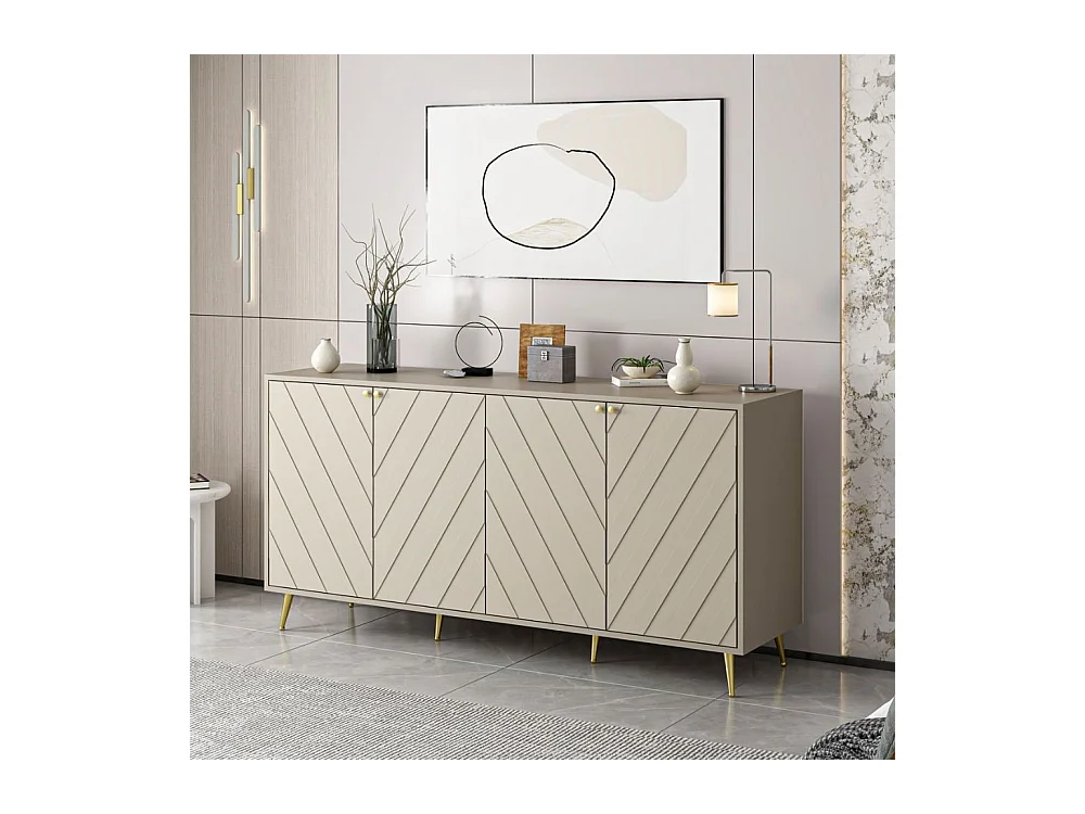 Madia Jana 4 Ante colore cashmere con intagli geometrici maniglie e piedini Oro – Eleganza e Funzionalità per il Tuo Living