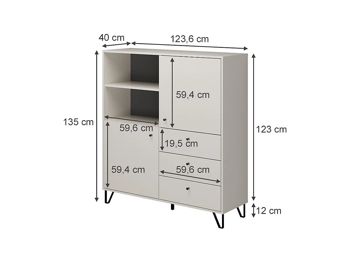 Credenza con ante cassetti e vano a giorno cachemire ALDO6 123,6x40x135H