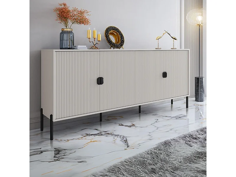 Madia Lotus 4 ante con frontali cannettati colore cashmere opaco 203.4x49x87.4H