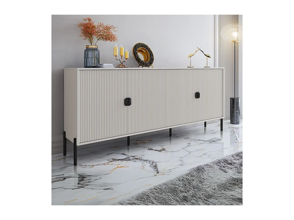 Madia Lotus 4 ante con frontali cannettati colore cashmere opaco 203.4x49x87.4H