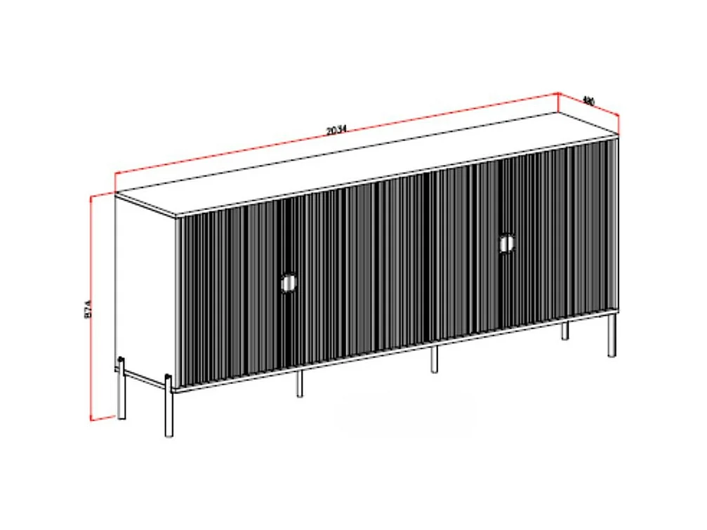 Madia Lotus 4 ante con frontali cannettati colore cashmere opaco 203.4x49x87.4H