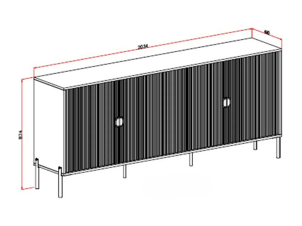 Madia Lotus 4 ante con frontali cannettati colore cashmere opaco 203.4x49x87.4H