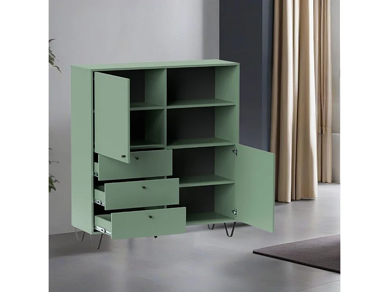 Credenza con ante cassetti e vano a giorno verde ALDO6 123,6x40x135H