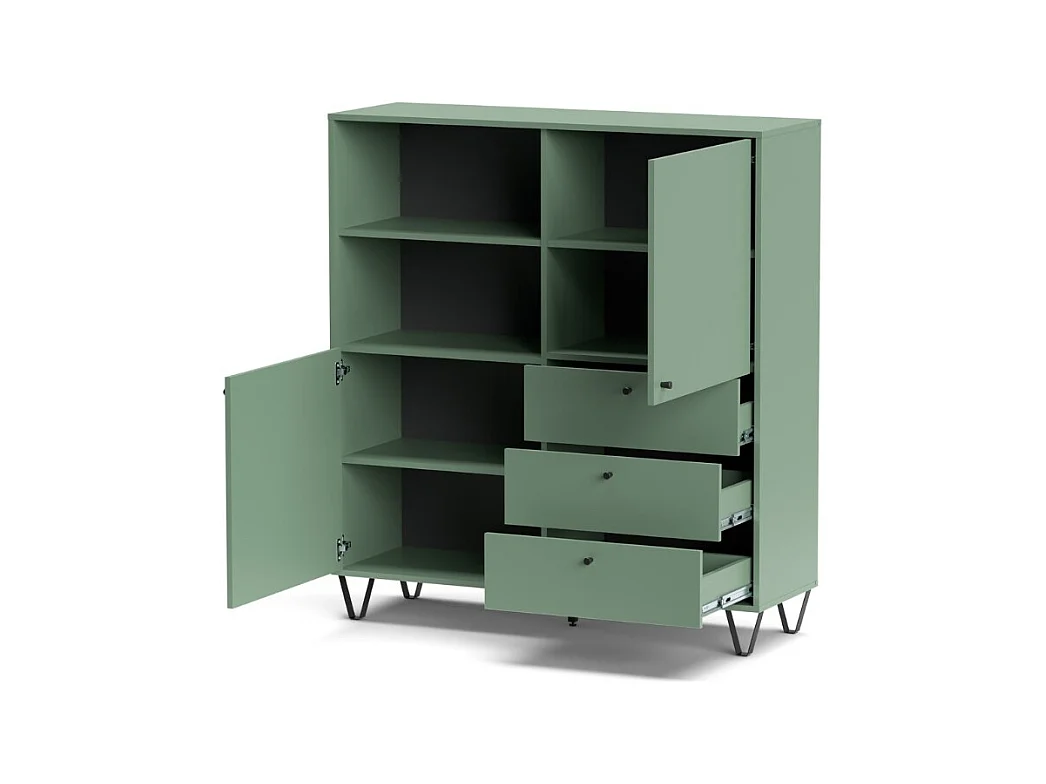 Credenza con ante cassetti e vano a giorno verde ALDO6 123,6x40x135H