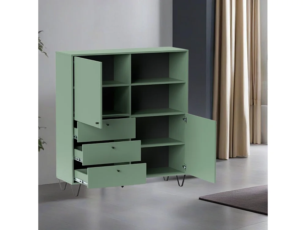 Credenza con ante cassetti e vano a giorno verde ALDO6 123,6x40x135H