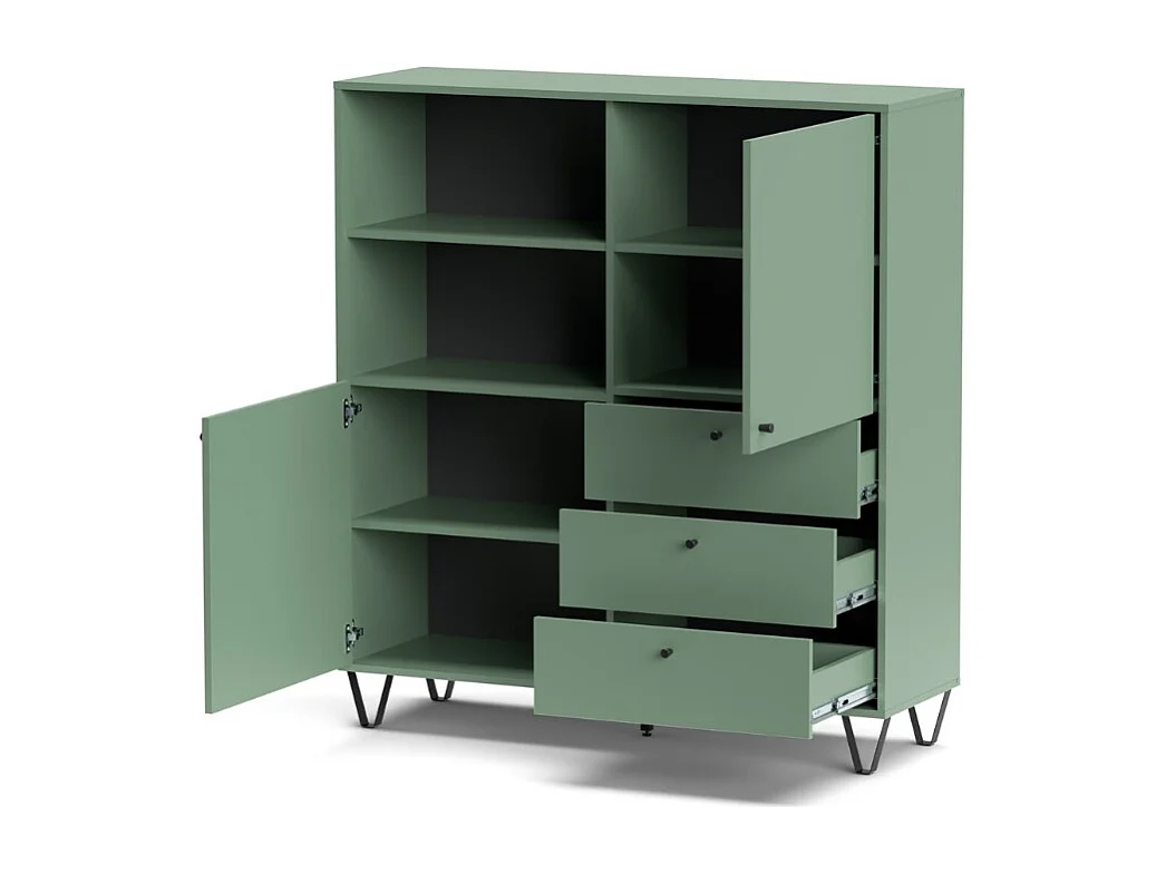 Credenza con ante cassetti e vano a giorno verde ALDO6 123,6x40x135H