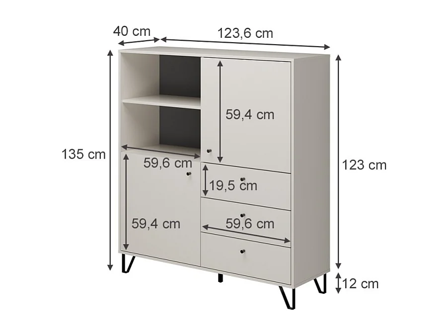 Credenza con ante cassetti e vano a giorno verde ALDO6 123,6x40x135H