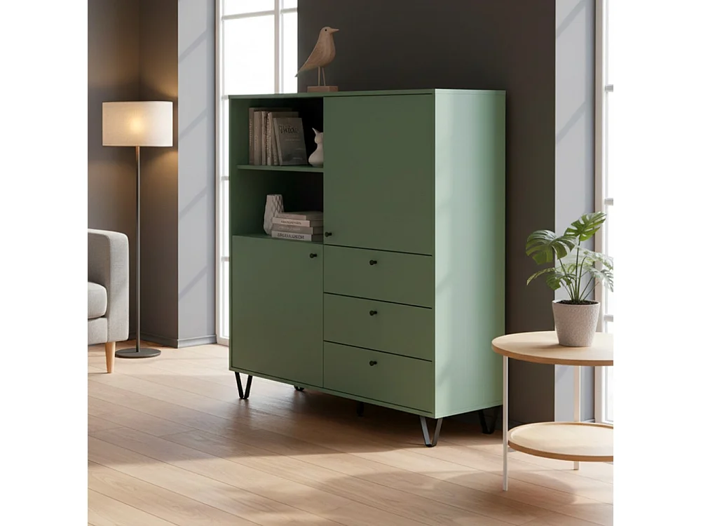 Credenza con ante cassetti e vano a giorno verde ALDO6 123,6x40x135H