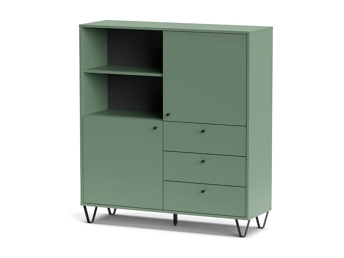 Credenza con ante cassetti e vano a giorno verde ALDO6 123,6x40x135H