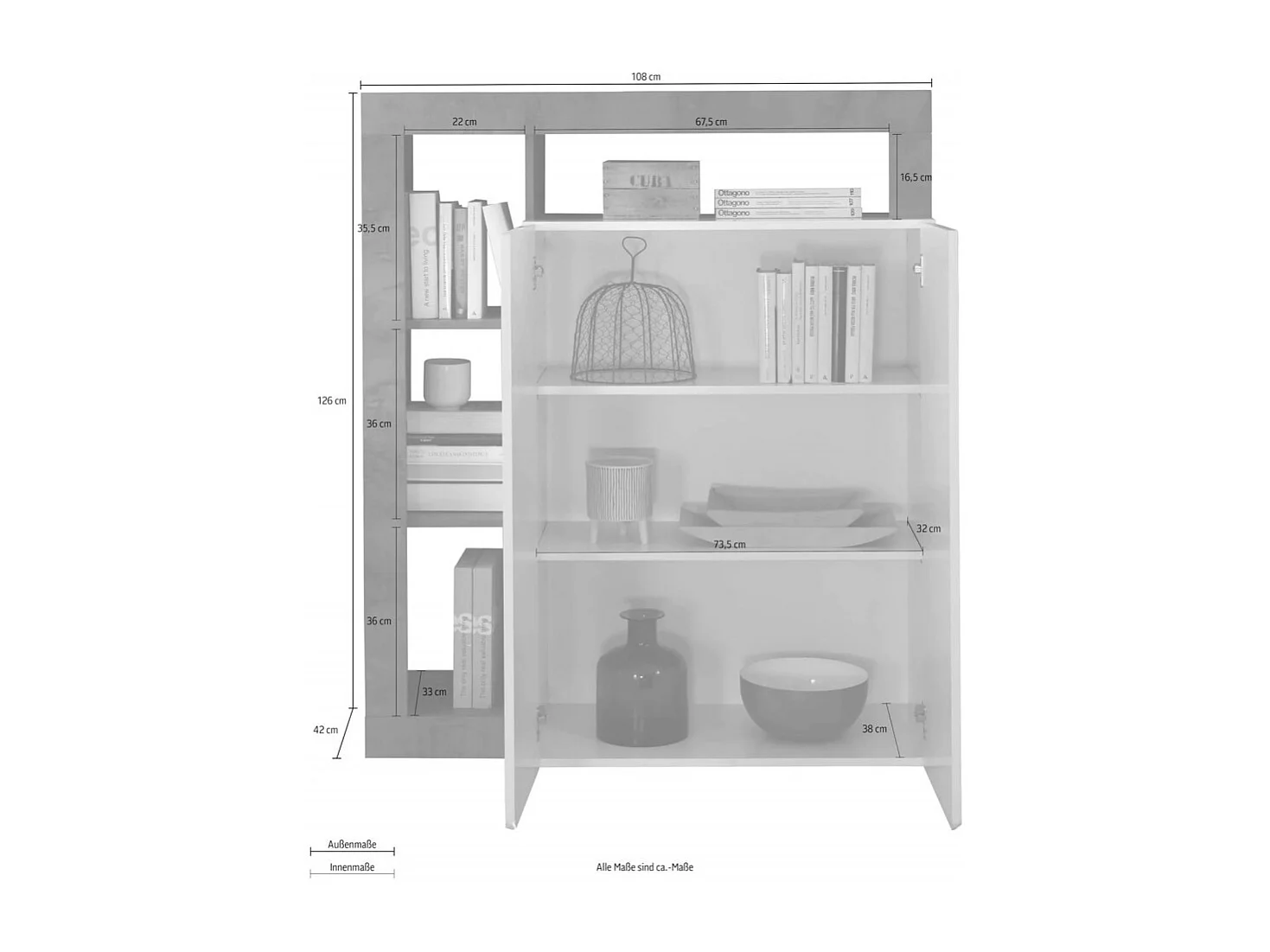 Credenza Mogol 108x42x127H colore bianco lucido pero