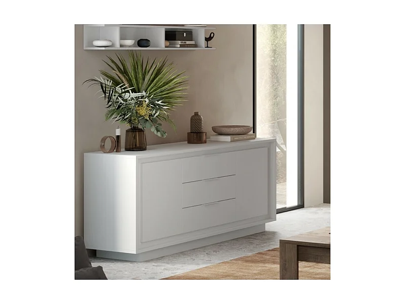 Madia 2 ante e 3 cassetti Tiki 180x40x80h colore bianco opaco